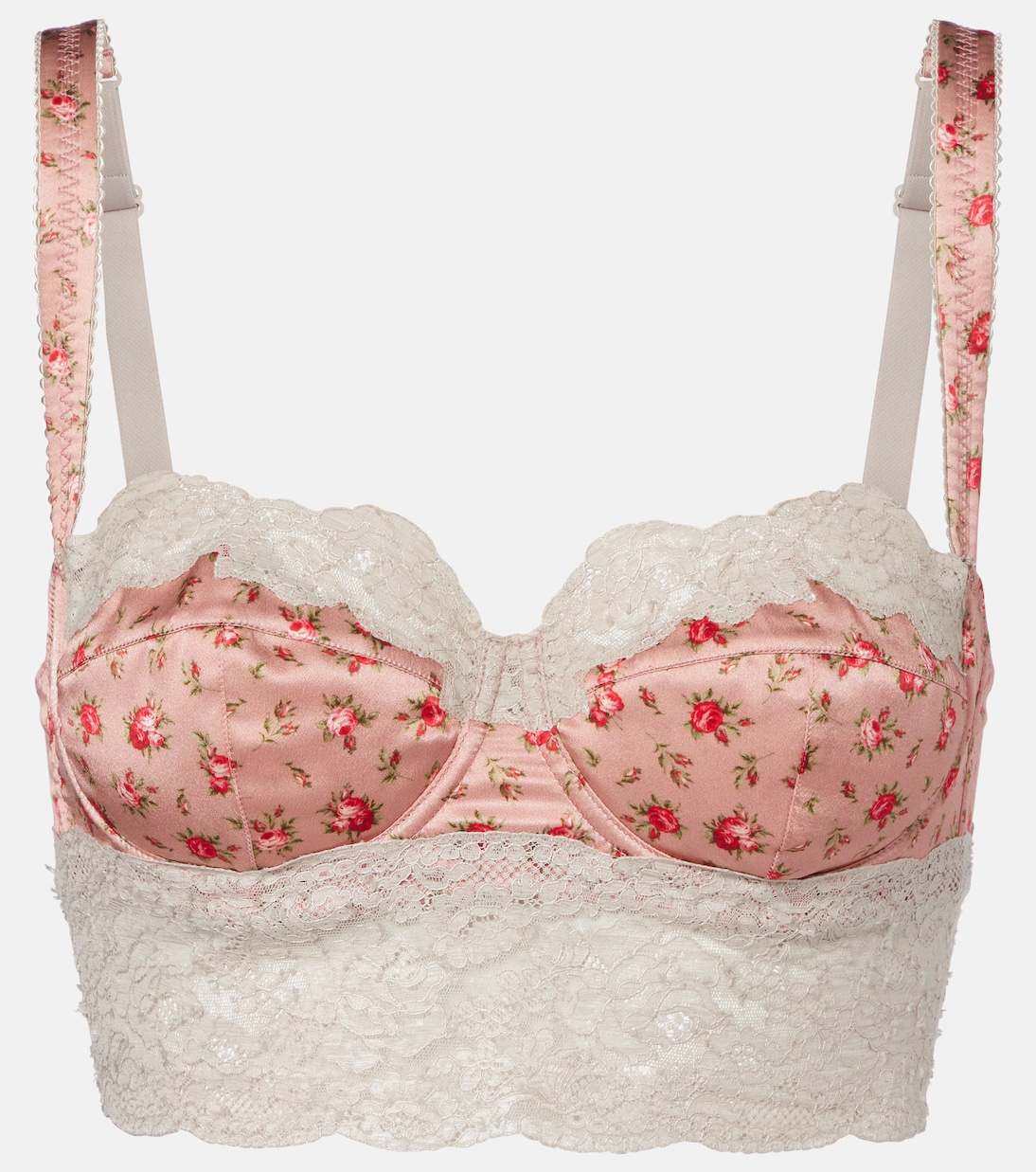 Floral lace-trimmed silk and cotton bra | Dolce&Gabbana