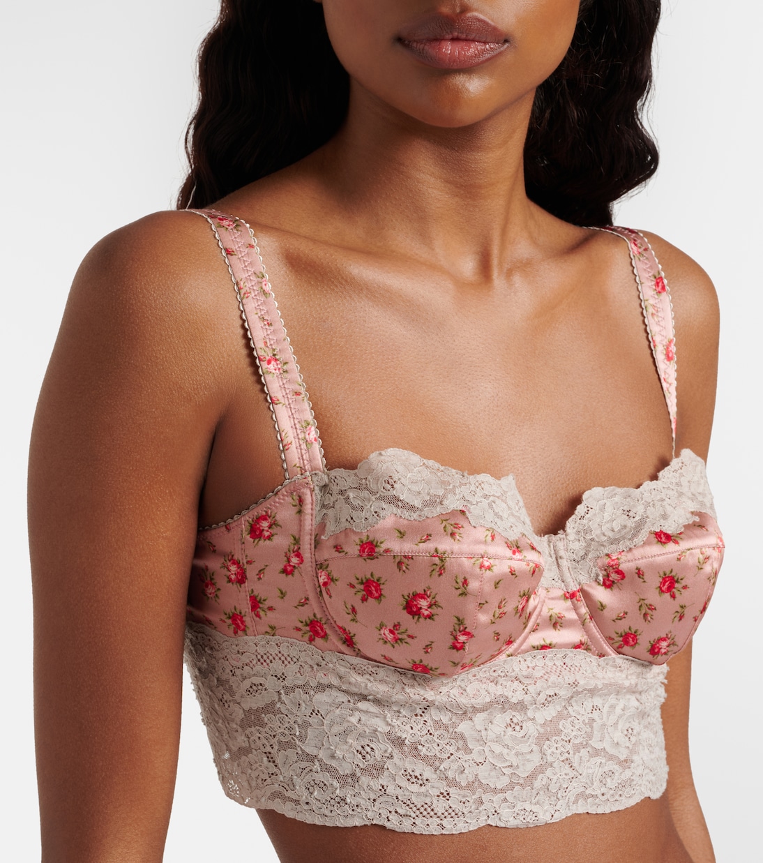 Floral lace-trimmed silk and cotton bra | Dolce&Gabbana