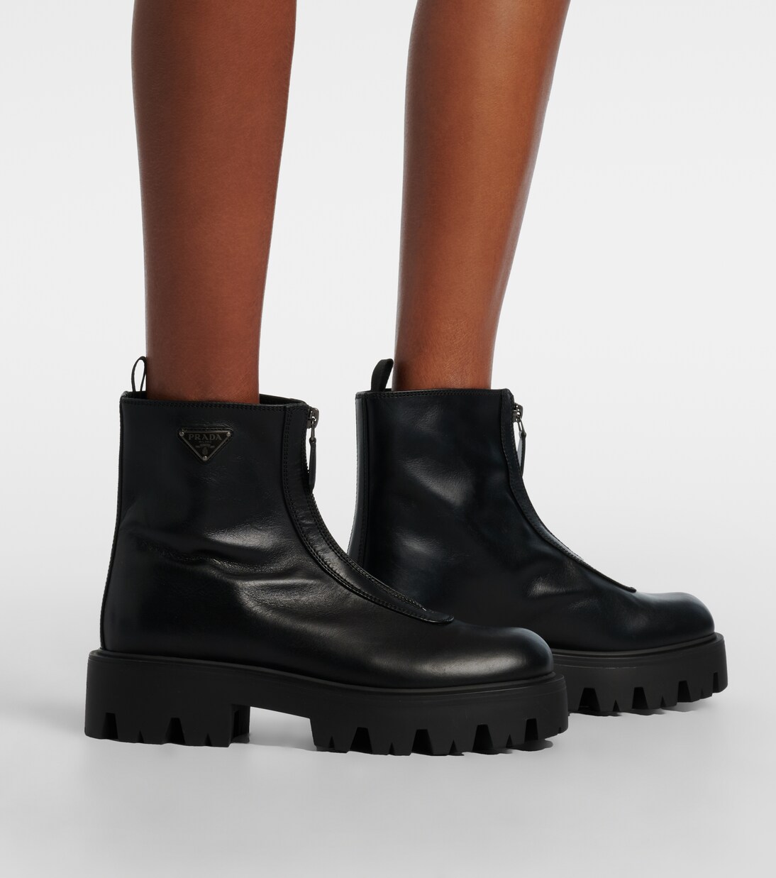 Leather platform ankle boots | Prada