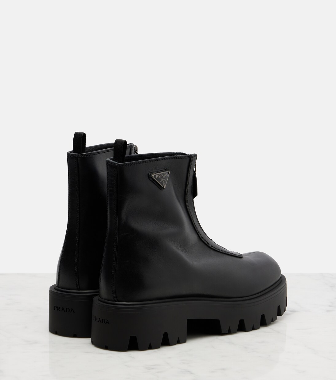 Leather platform ankle boots | Prada