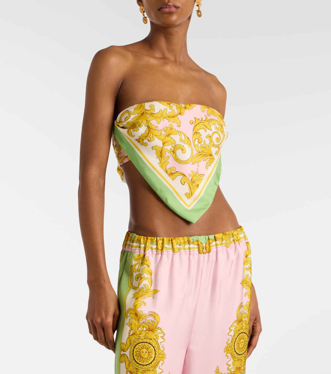 Printed silk twill bandeau top | Versace