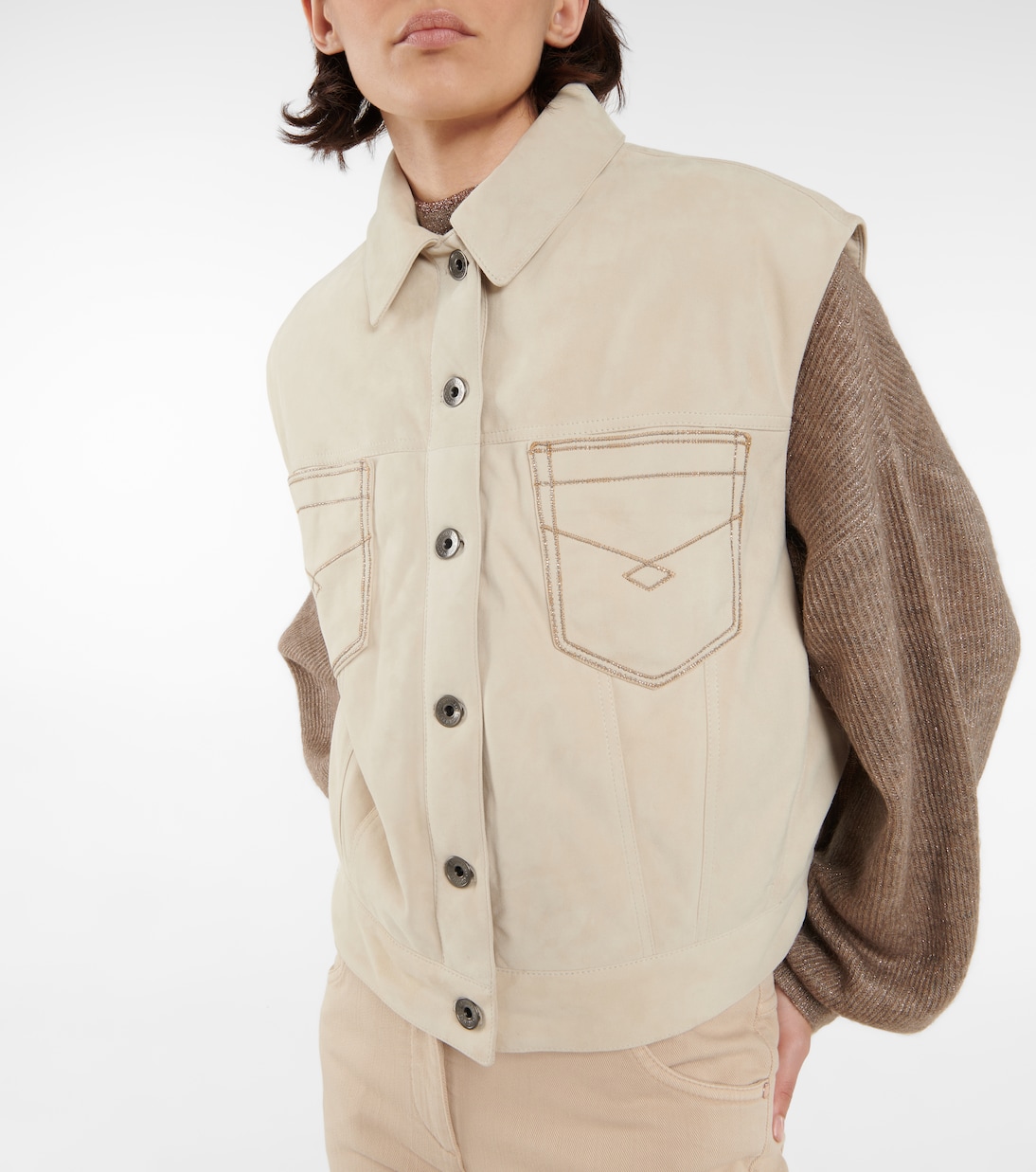 Gilet imbottito in suede | Brunello Cucinelli