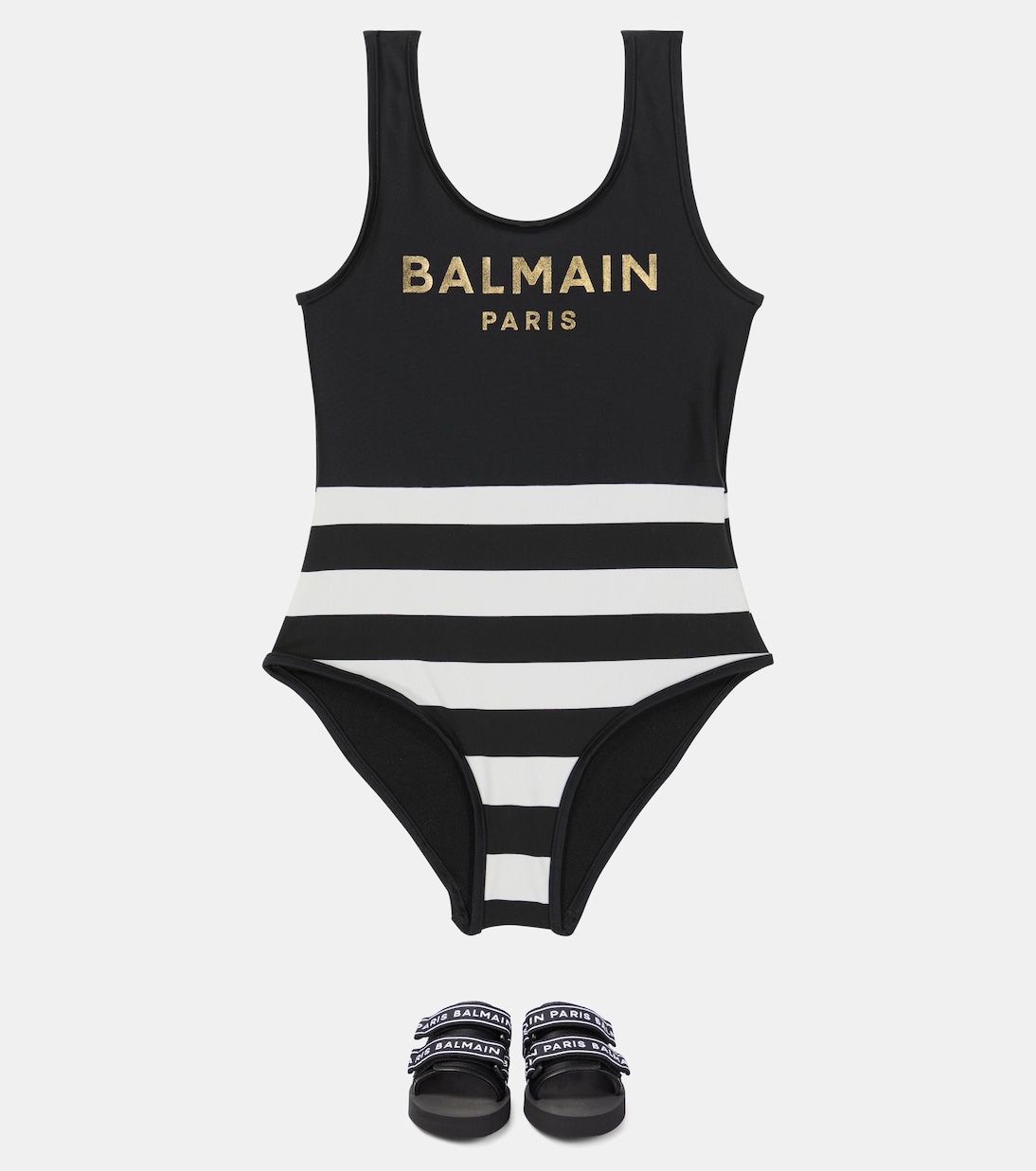 Logo striped swimsuit | Balmain Kids