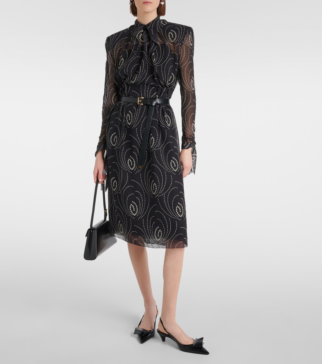 Abito midi in georgette con stampa | Prada