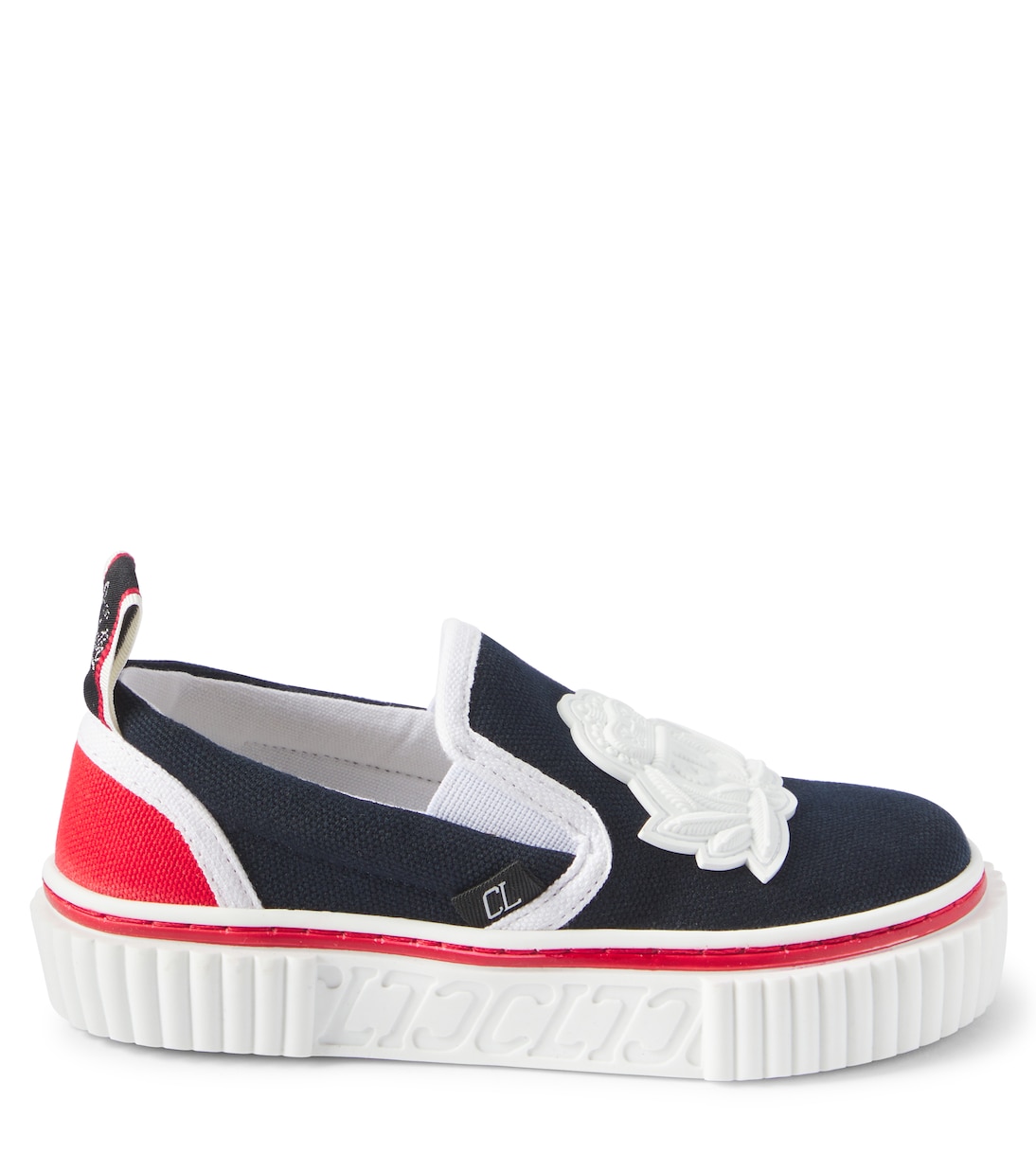 Pedrito Boat Crest canvas slip-on sneakers | Christian Louboutin Kids