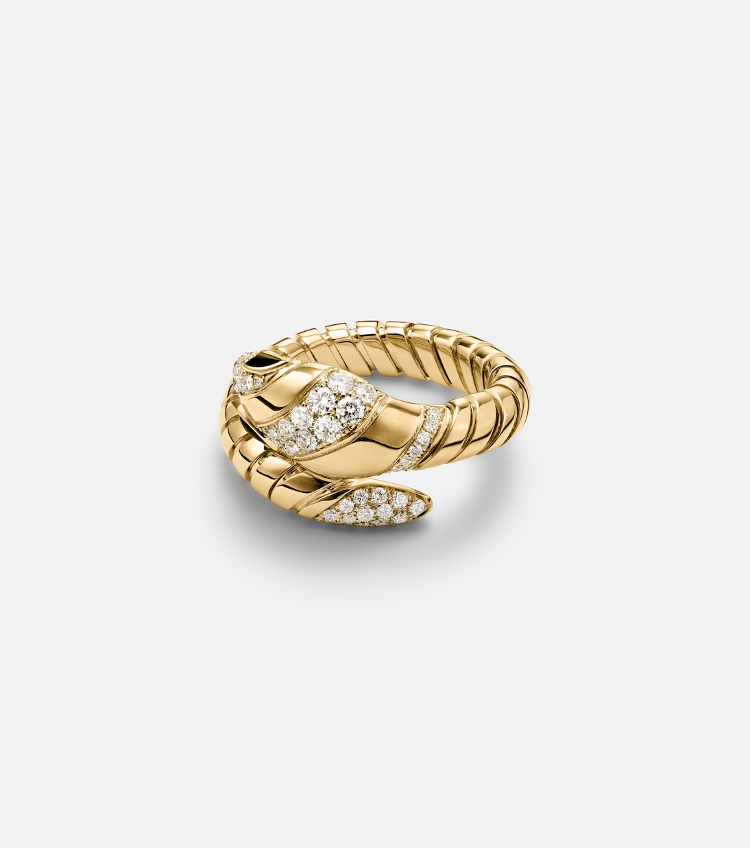 Serpenti Tubogas 18kt gold ring with diamonds and onyx   | Bvlgari