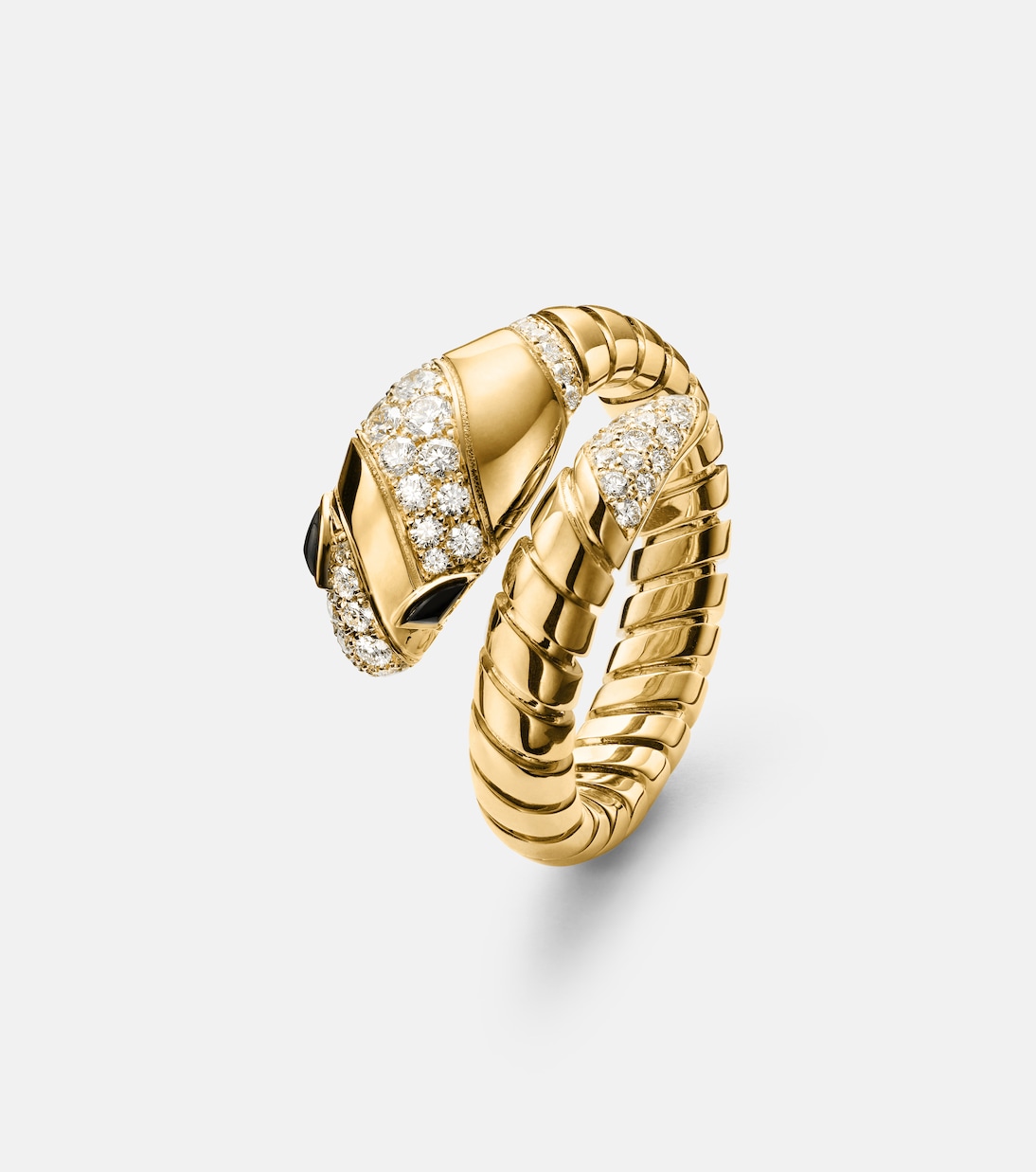 Serpenti Tubogas 18kt gold ring with diamonds and onyx   | Bvlgari