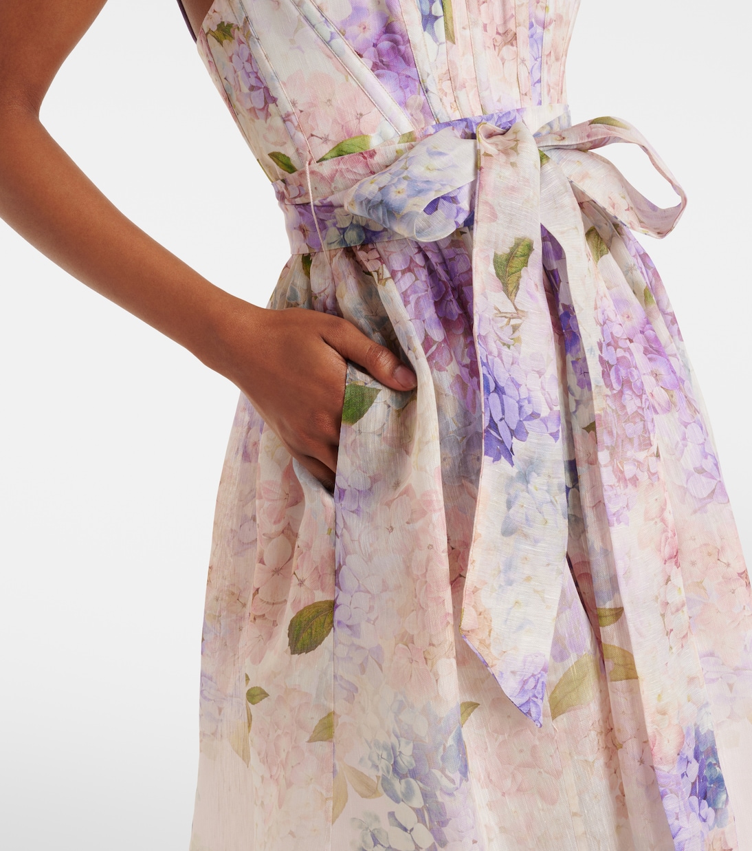 Vestido con corsé Dawning de seda y lino floral | Zimmermann