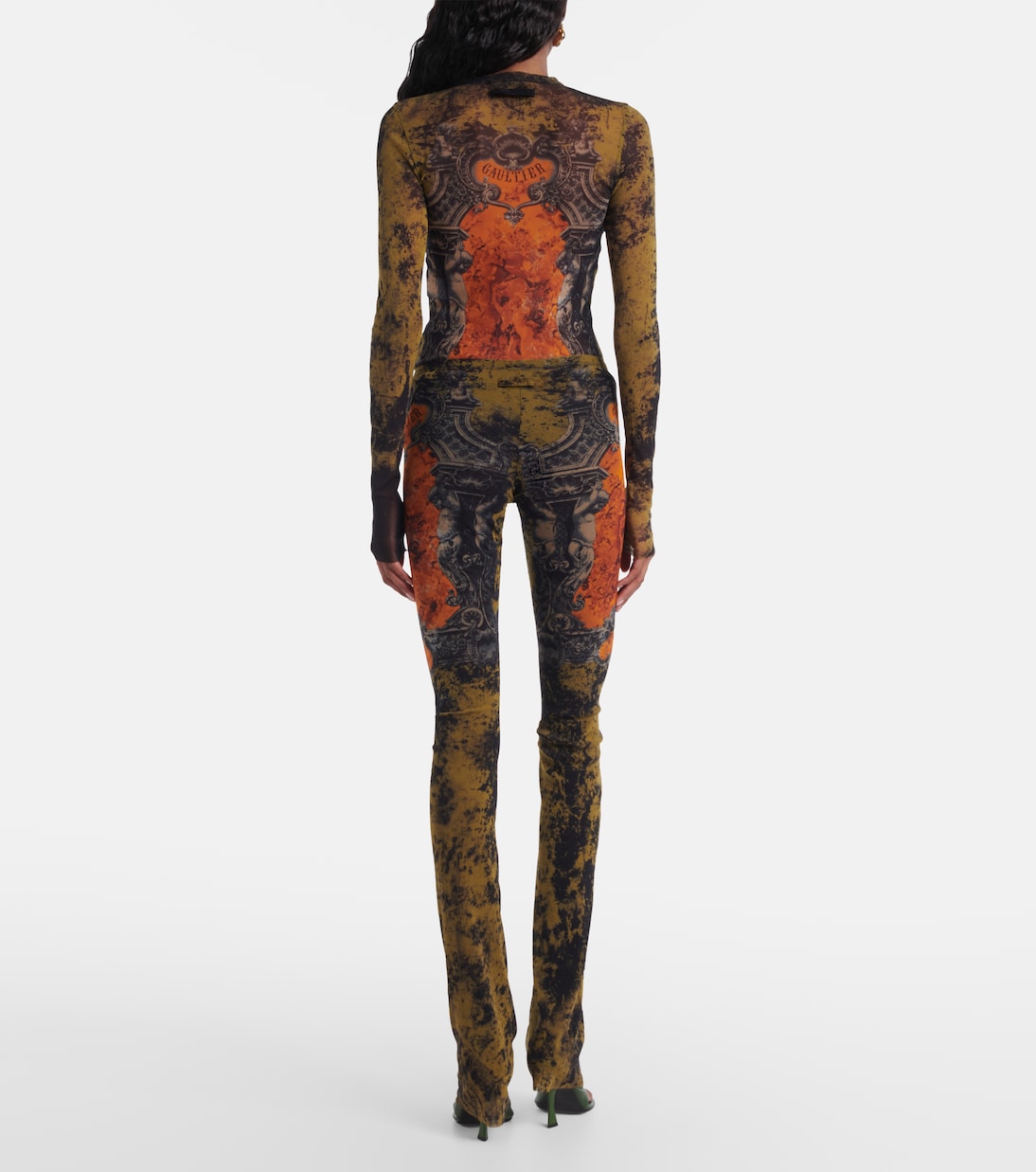 Médaillon printed mesh slim pants | Jean Paul Gaultier