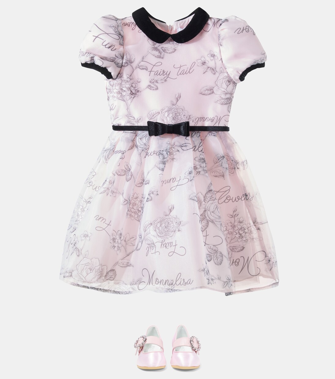 蝴蝶结细节花卉薄纱连衣裙 | Monnalisa