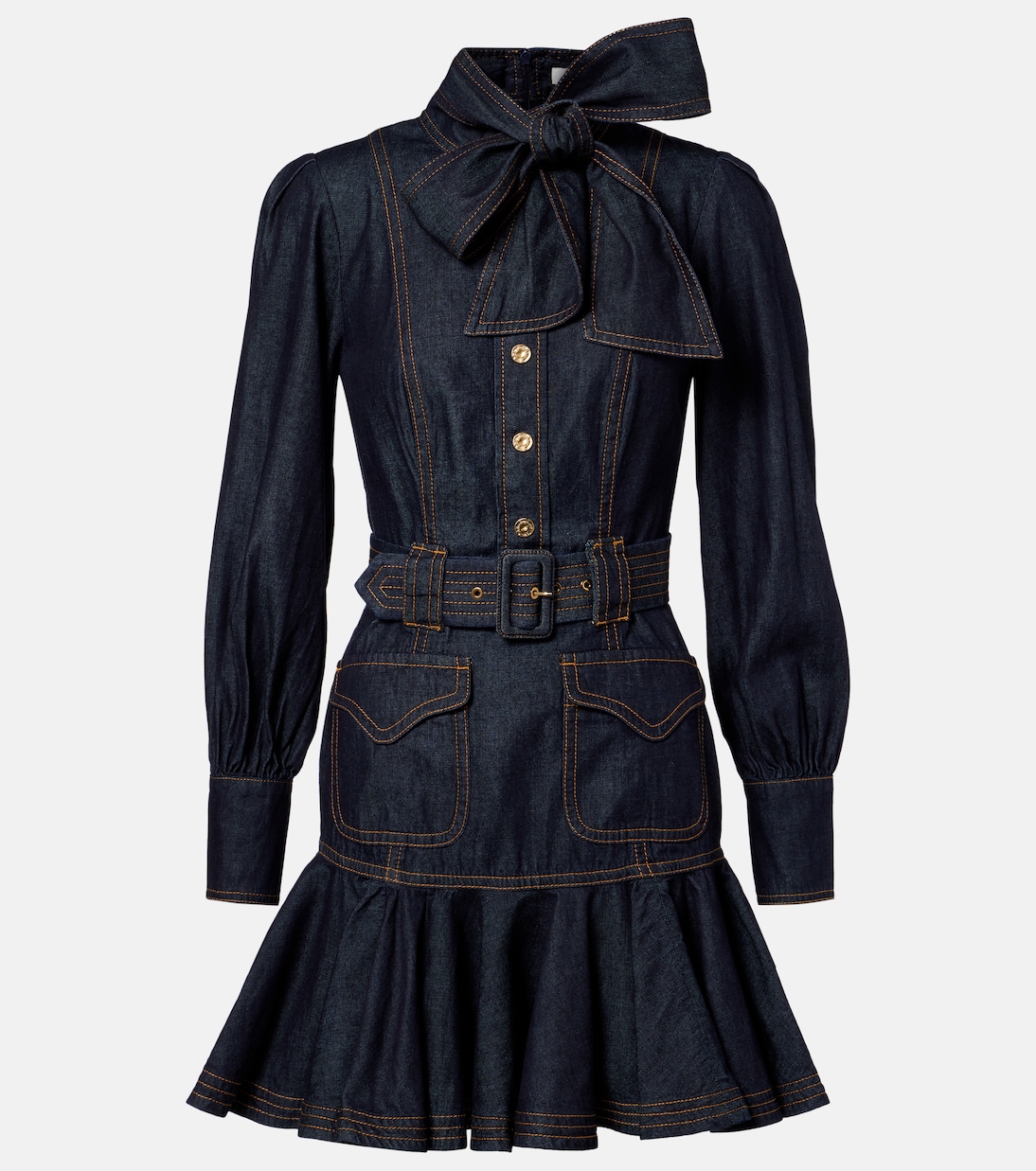 Bow-detail cotton denim minidress | Zimmermann