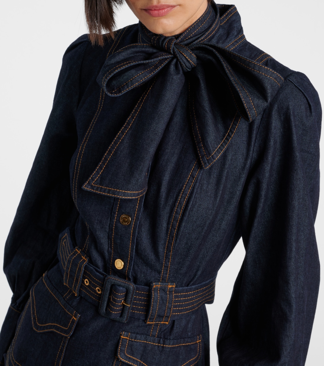 Bow-detail cotton denim minidress | Zimmermann