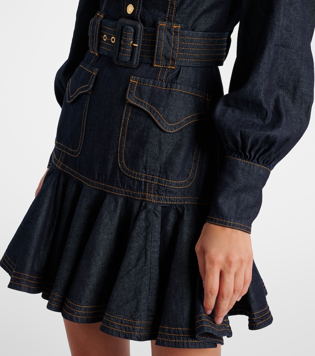 Bow-detail cotton denim minidress | Zimmermann