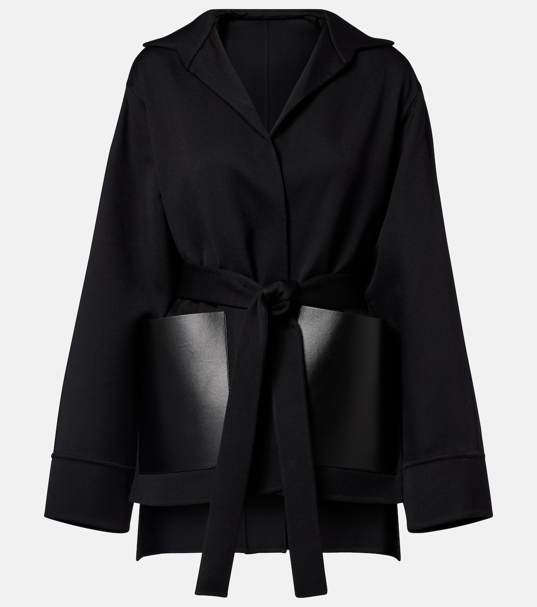 Leather-trimmed virgin wool wrap jacket | Alaïa