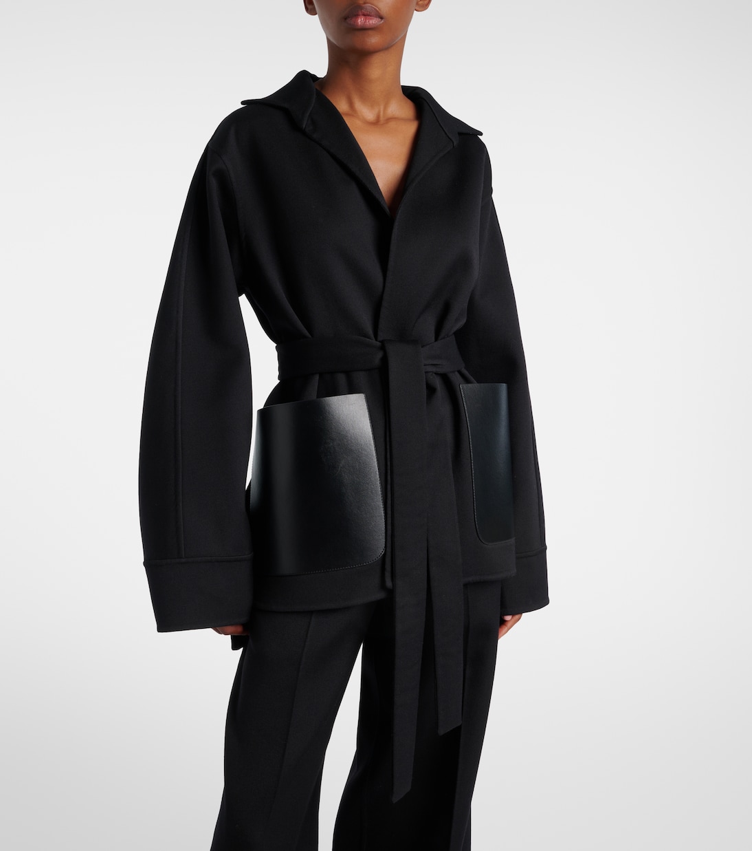 Leather-trimmed virgin wool wrap jacket | Alaïa