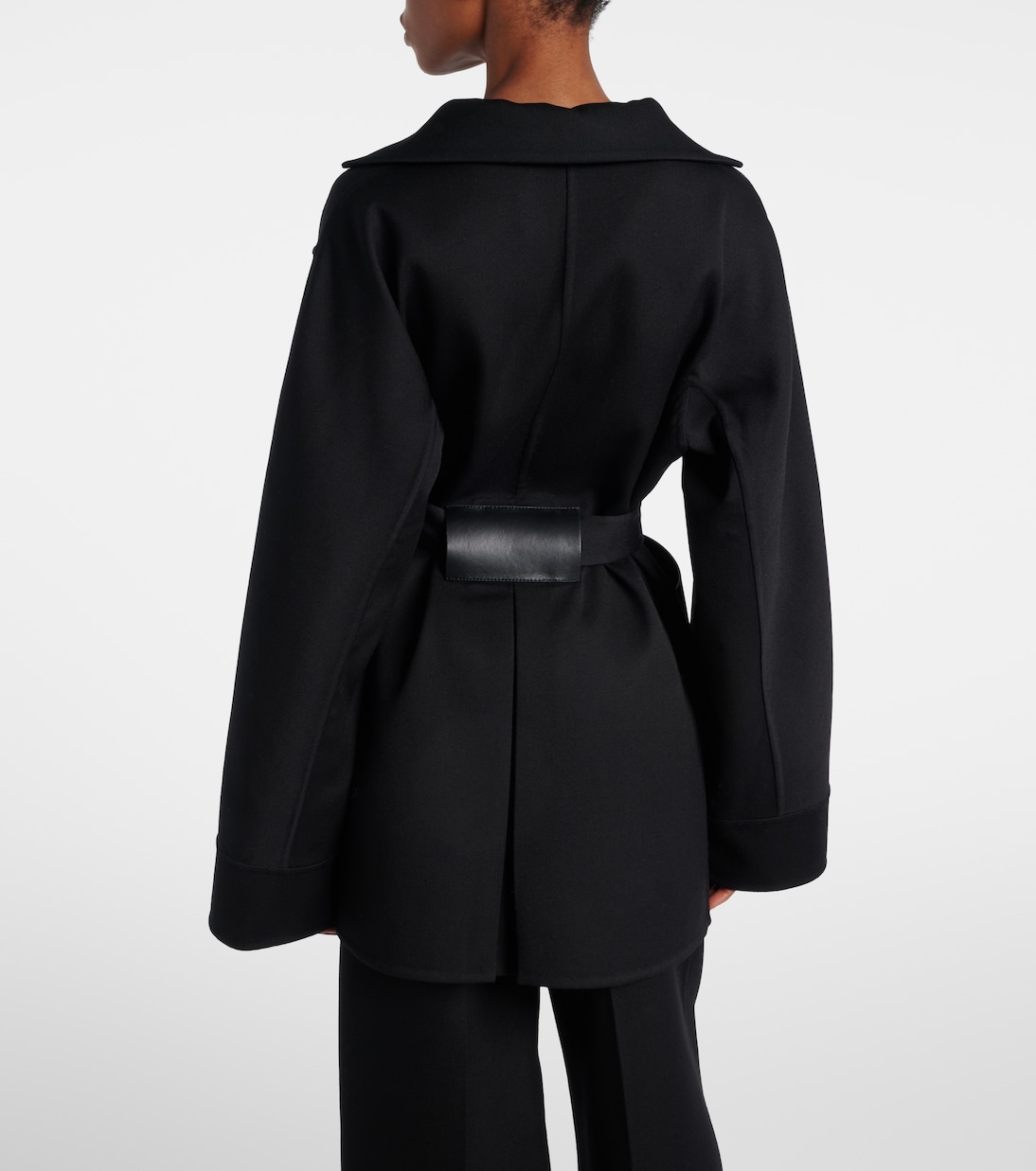 Leather-trimmed virgin wool wrap jacket | Alaïa