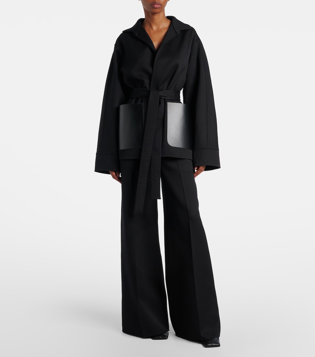Leather-trimmed virgin wool wrap jacket | Alaïa