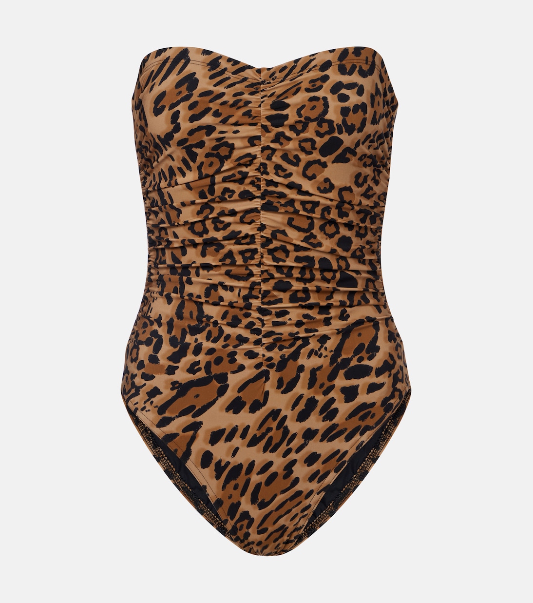 Leopard-print ruched strapless swimsuit | Karla Colletto