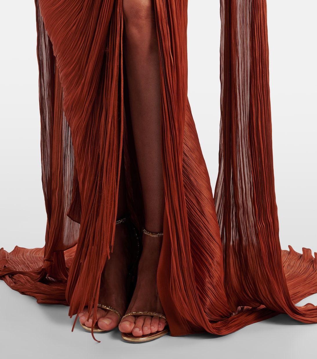 Draped pleated scarf-detail bustier gown | Marmar Halim