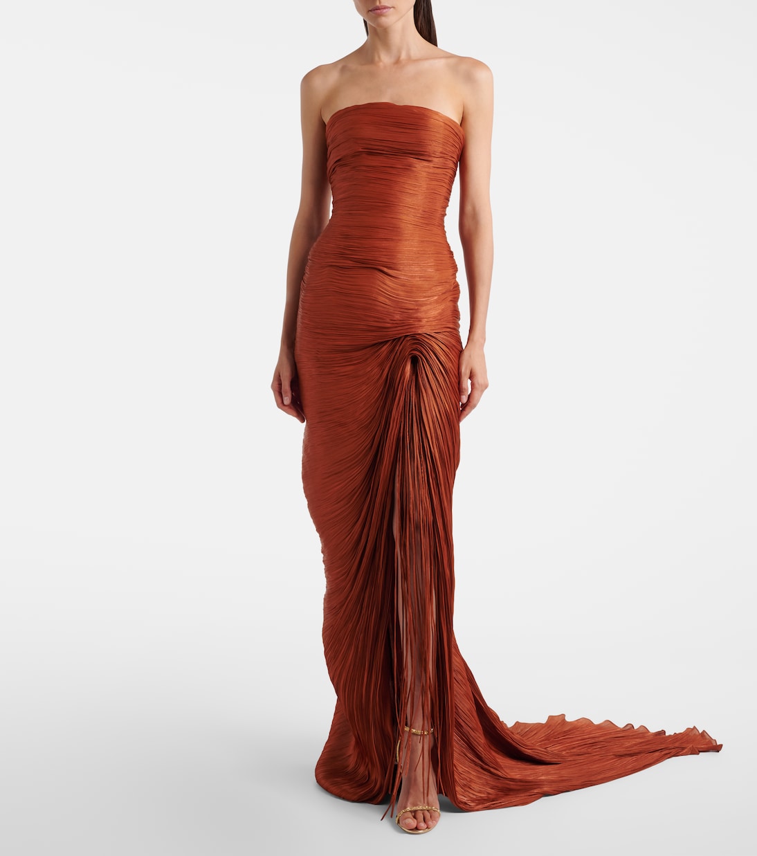 Draped pleated scarf-detail bustier gown | Marmar Halim