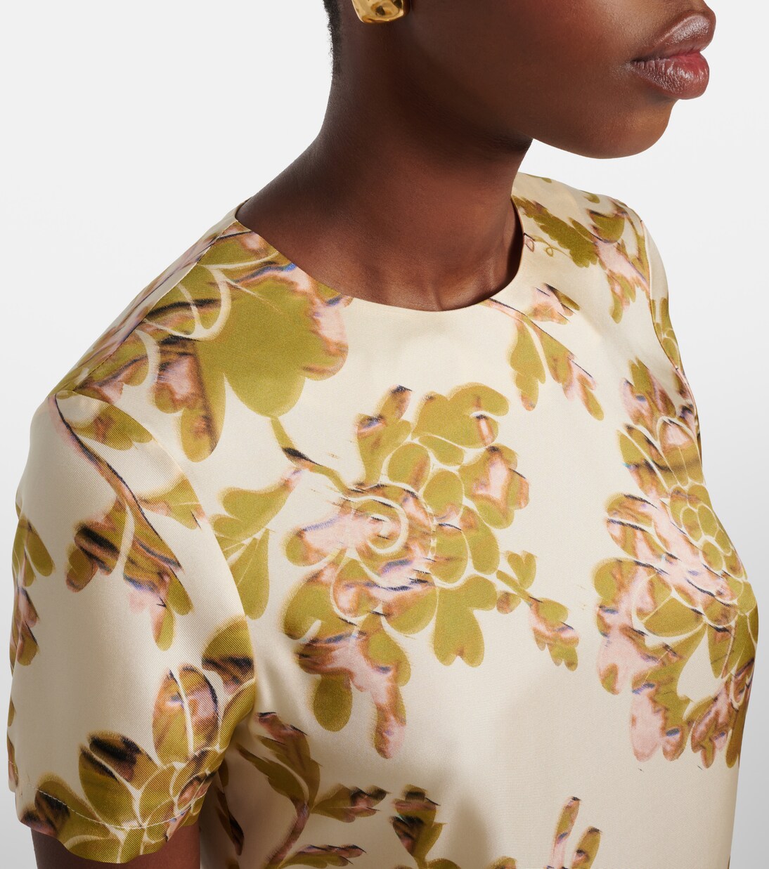Swing feather-trimmed floral silk twill maxi dress | La DoubleJ