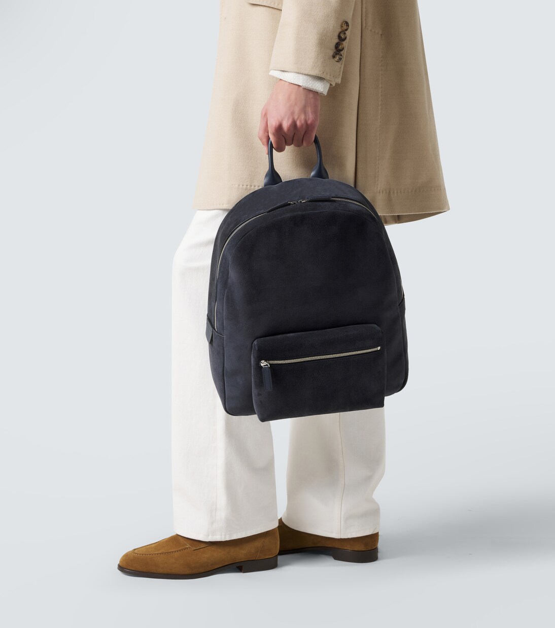 Leather-trimmed suede backpack | Kiton