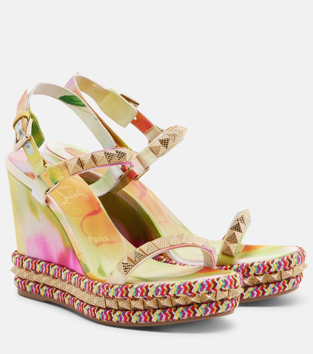 Pyra Clou studded floral chiné espadrille wedges | Christian Louboutin