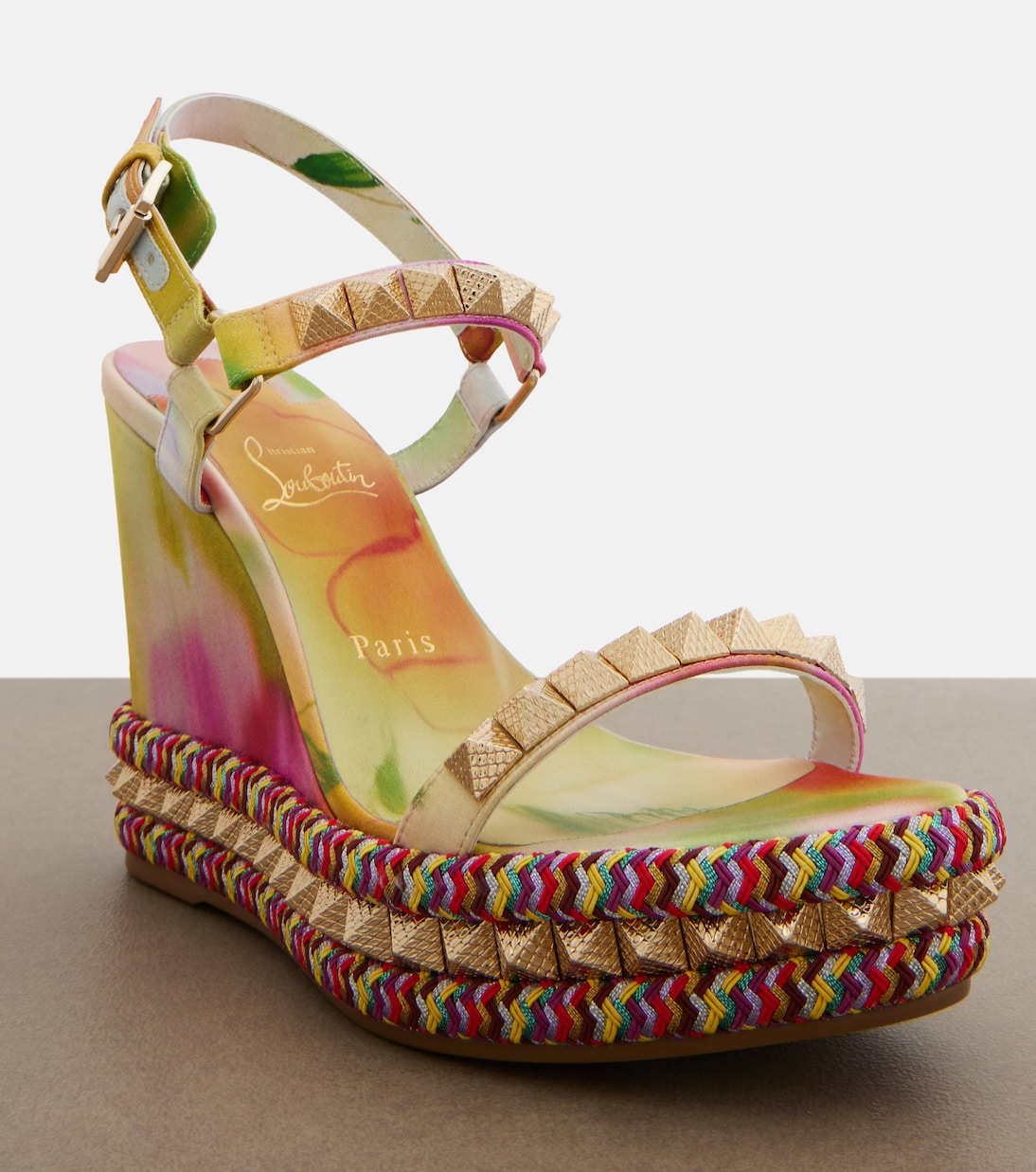 Pyra Clou studded floral chiné espadrille wedges | Christian Louboutin