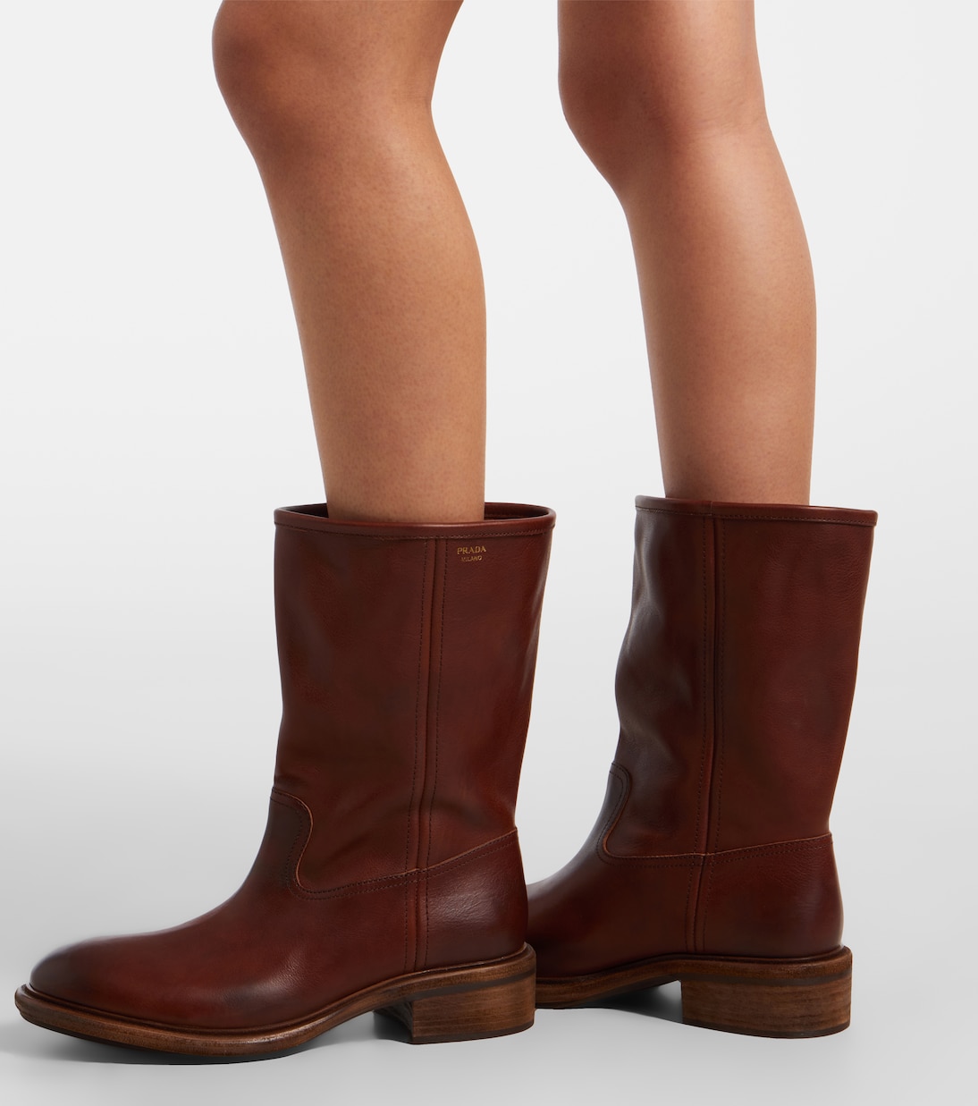 Leather mid-calf boots | Prada