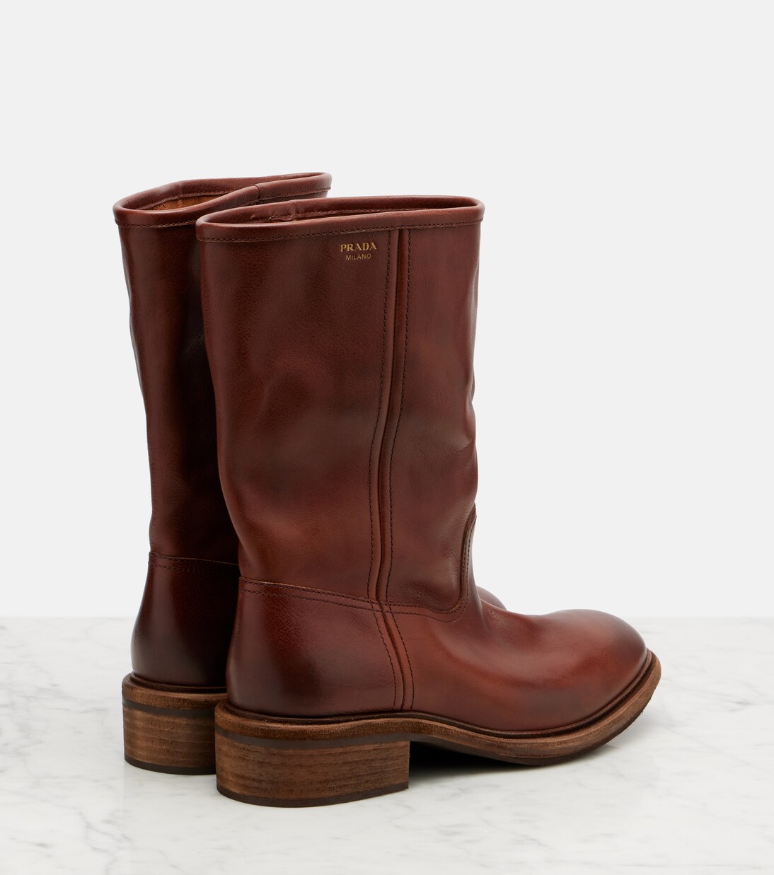 Leather mid-calf boots | Prada