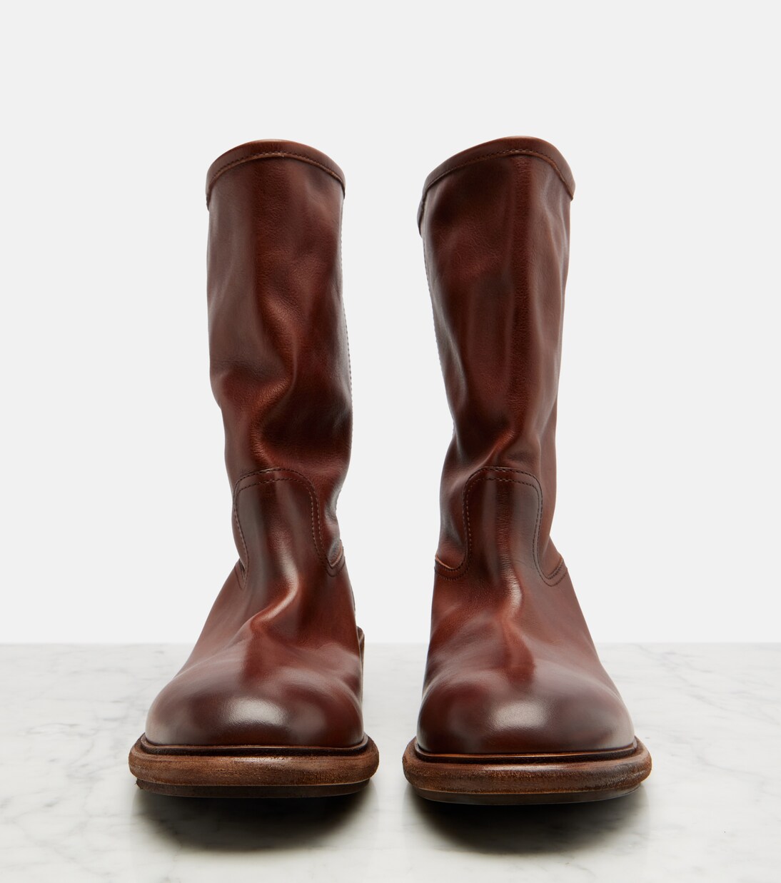 Leather mid-calf boots | Prada