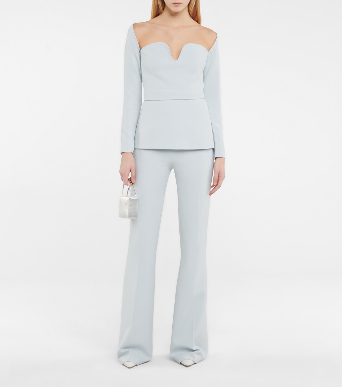 Pantalon évasé Alexa à taille haute en crêpe | Safiyaa