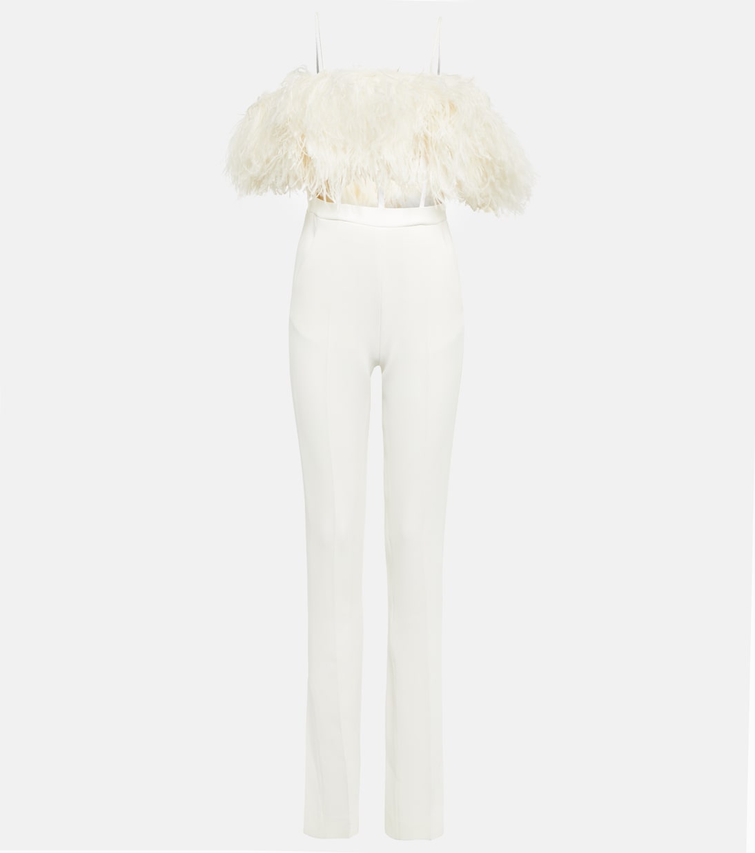 Feather-trimmed cady jumpsuit | David Koma