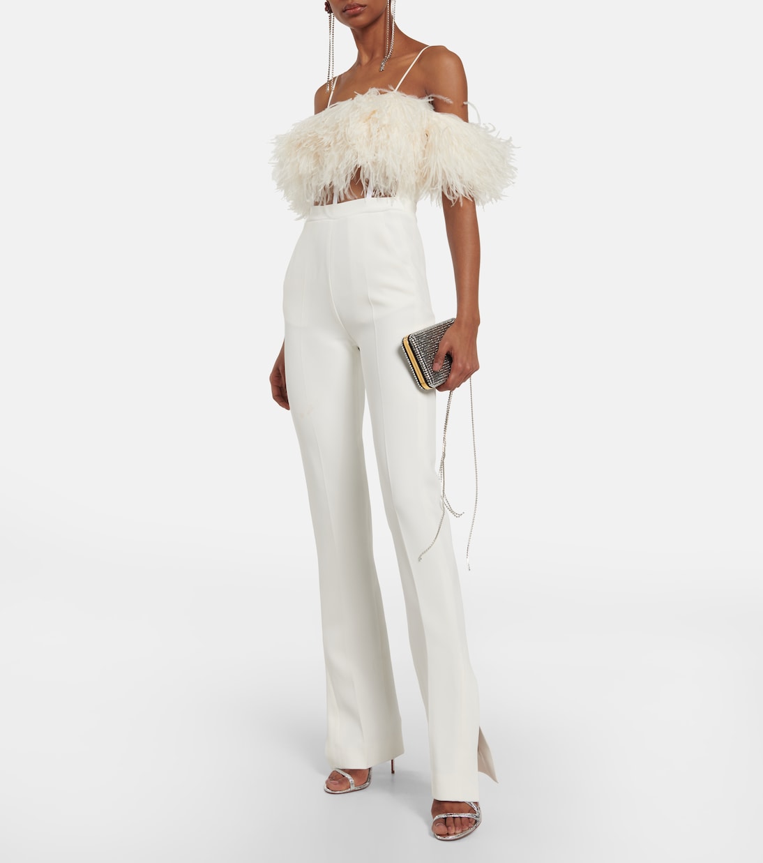 Feather-trimmed cady jumpsuit | David Koma