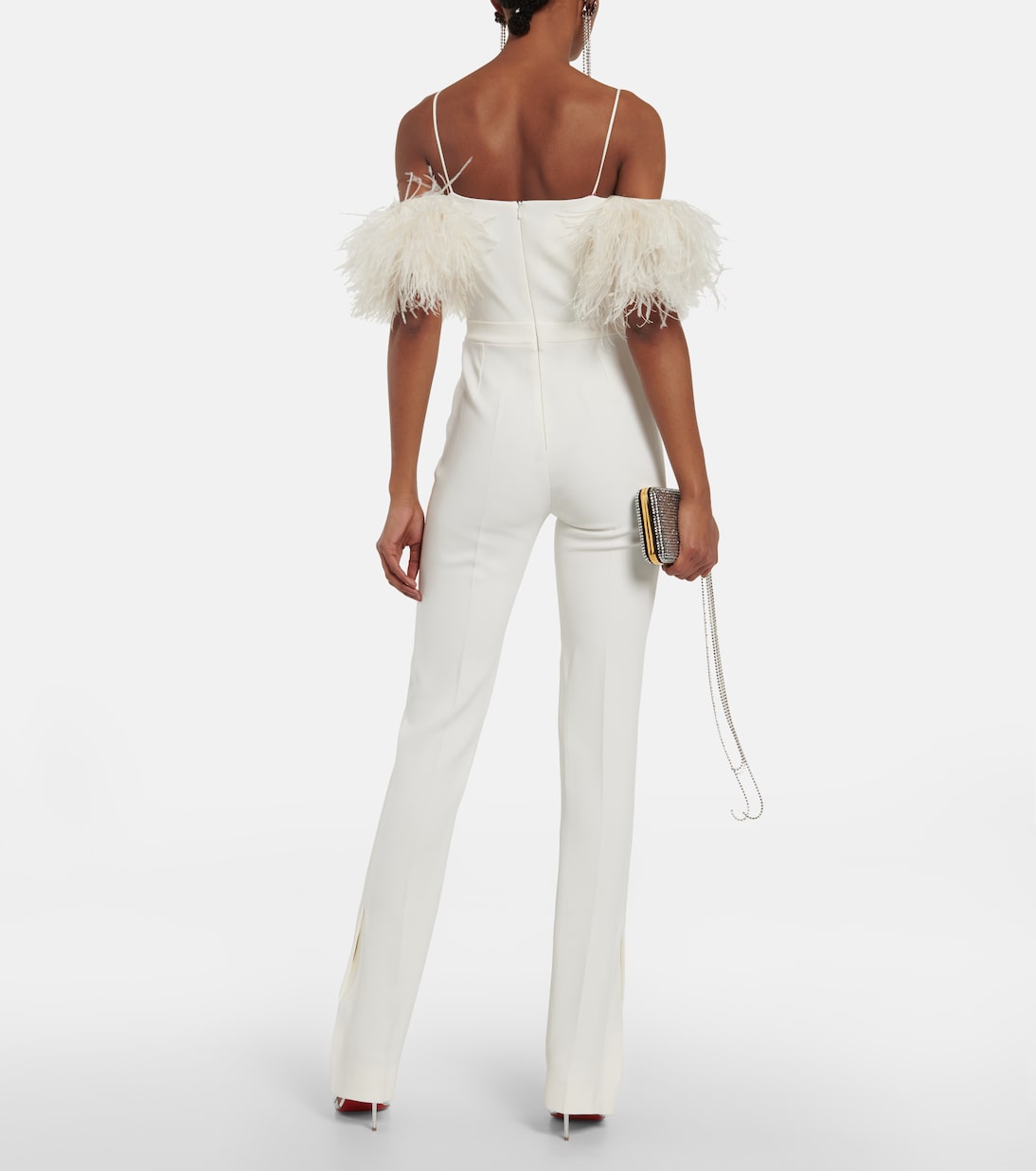 Feather-trimmed cady jumpsuit | David Koma