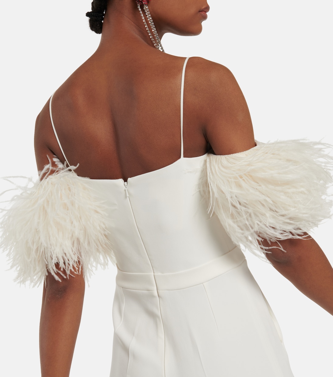 Feather-trimmed cady jumpsuit | David Koma