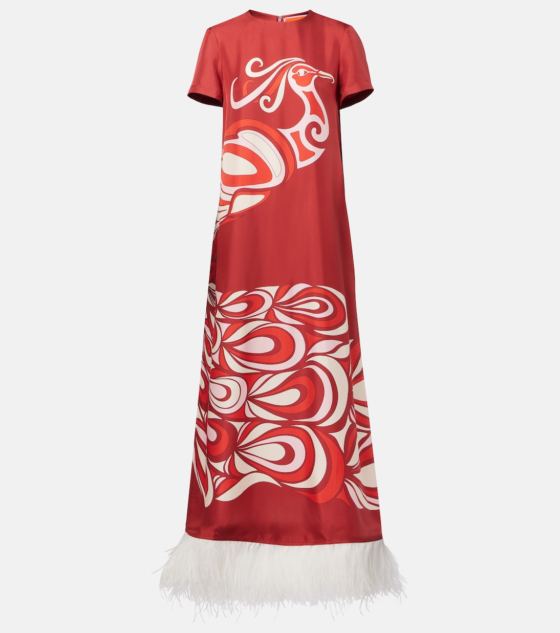 Swing feather-trimmed silk maxi dress | La DoubleJ