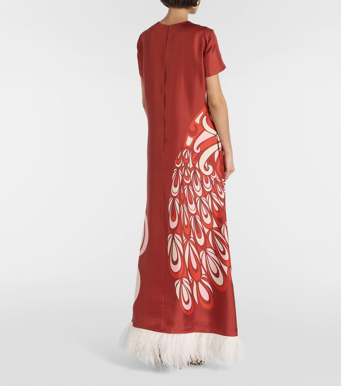 Swing feather-trimmed silk maxi dress | La DoubleJ
