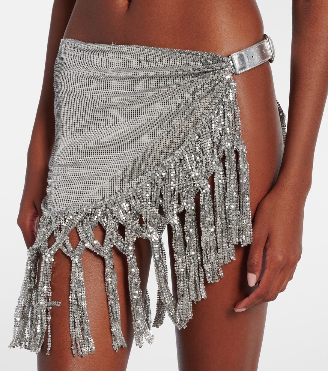 Chainmail leather-trimmed miniskirt | Rabanne