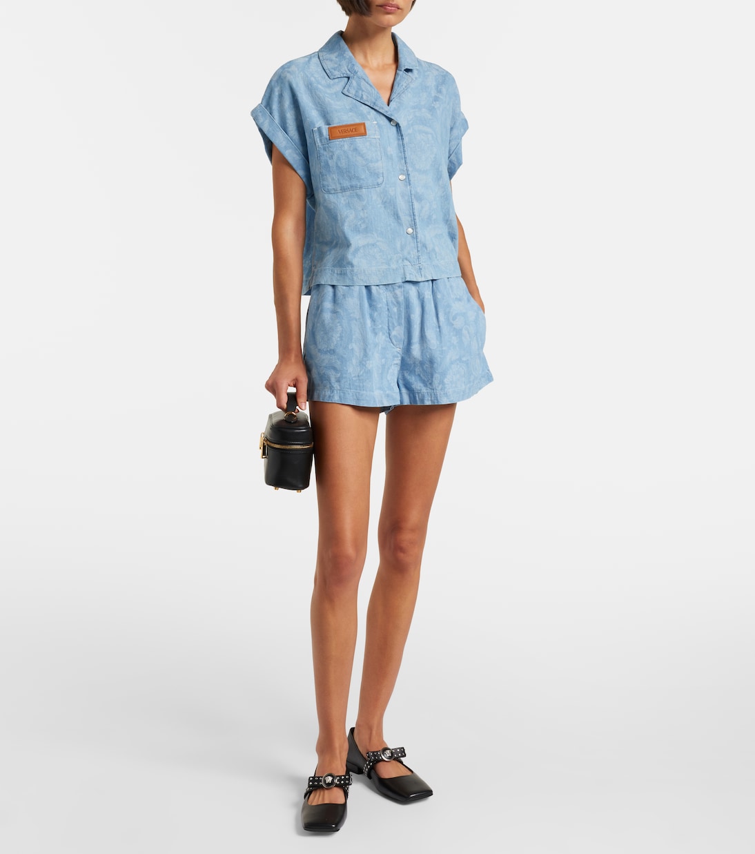 Barocco cropped denim chambray shirt | Versace