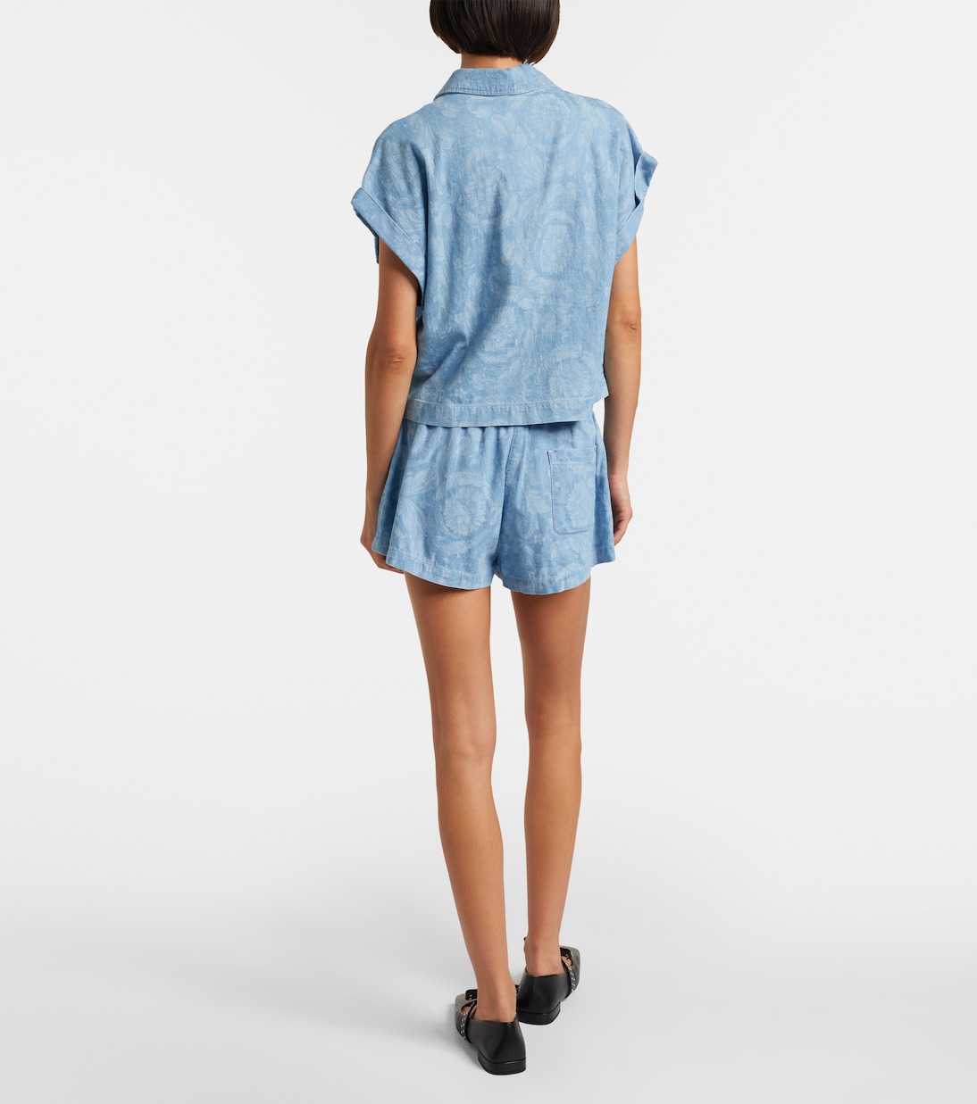 Barocco cropped denim chambray shirt | Versace