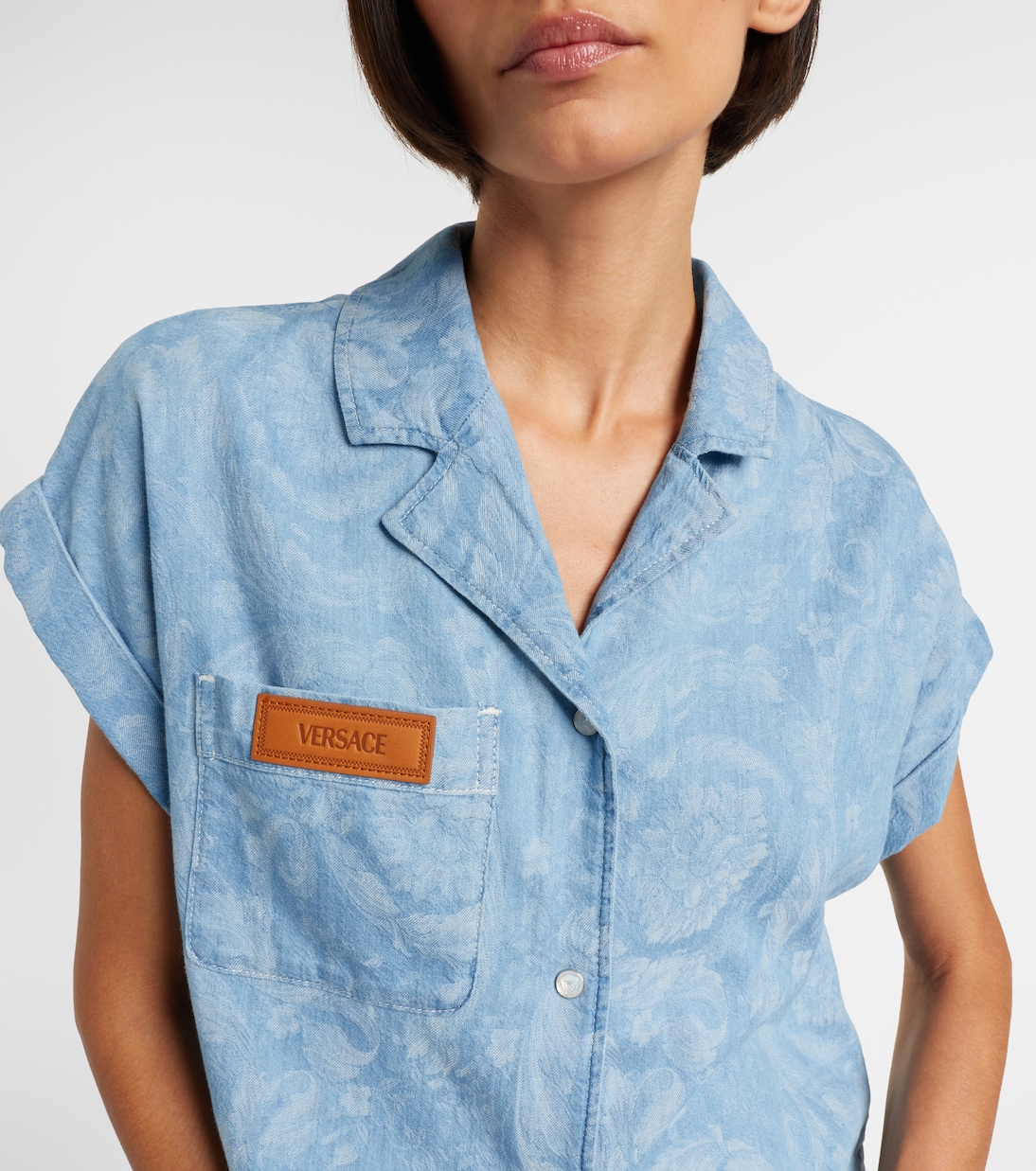 Barocco cropped denim chambray shirt | Versace