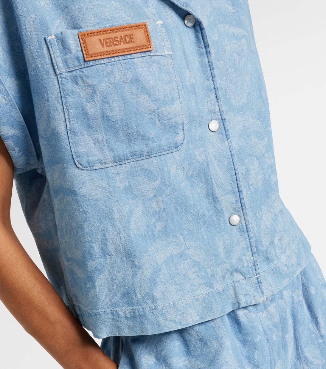 Barocco cropped denim chambray shirt | Versace