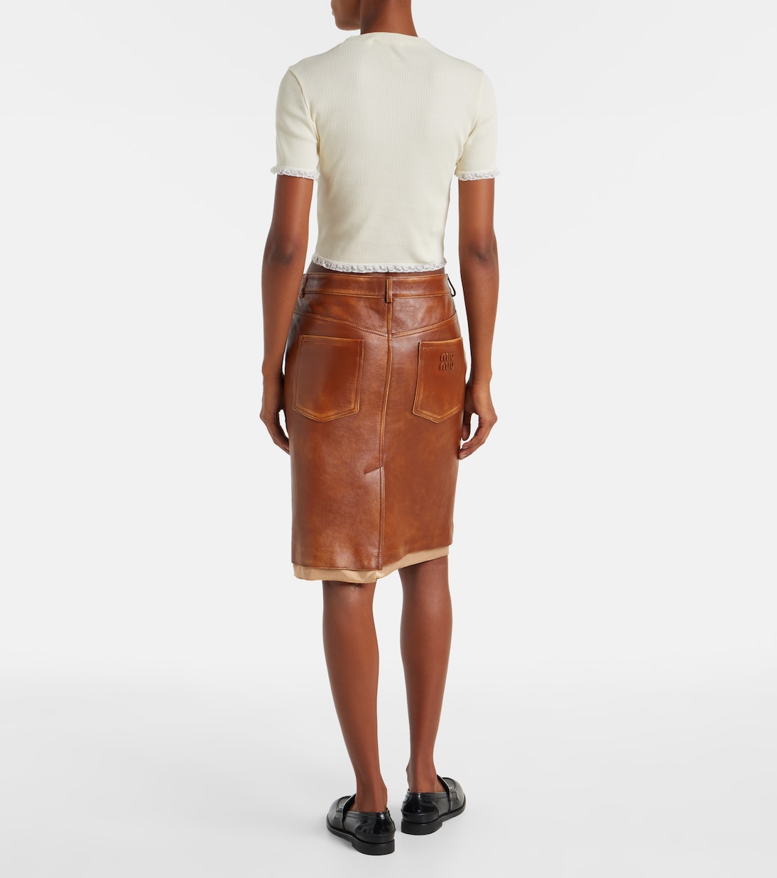 Jupe midi en cuir | Miu Miu