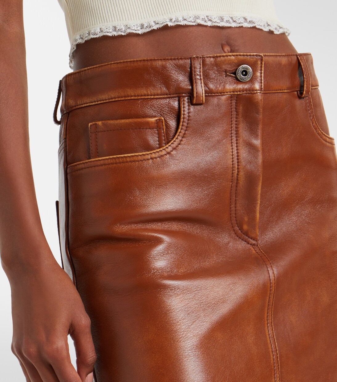 Jupe midi en cuir | Miu Miu