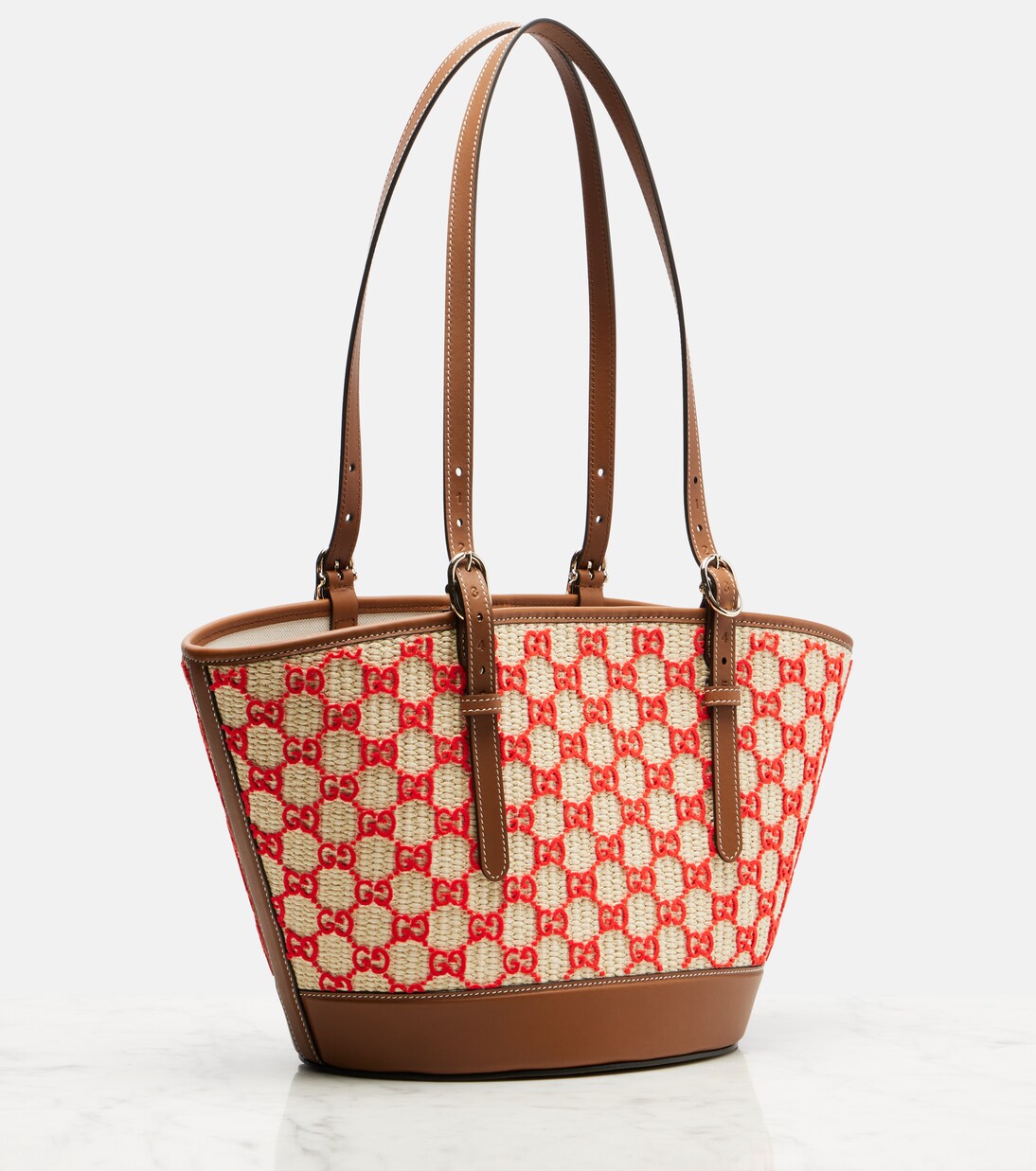 Summer GG Medium raffia shoulder bag | Gucci