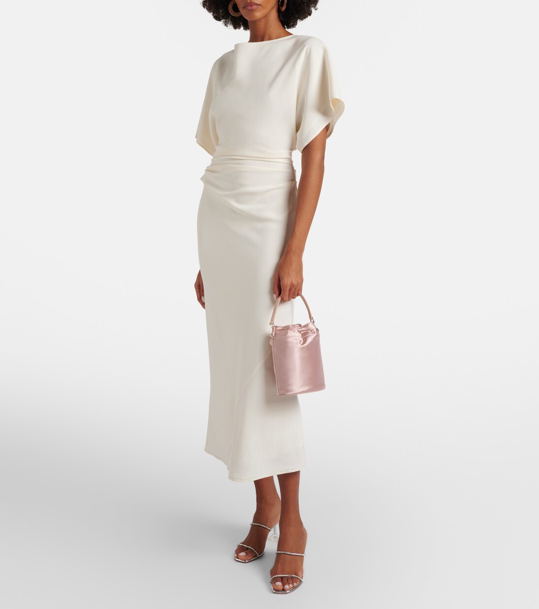 Lila leather-trimmed satin bucket bag | Staud