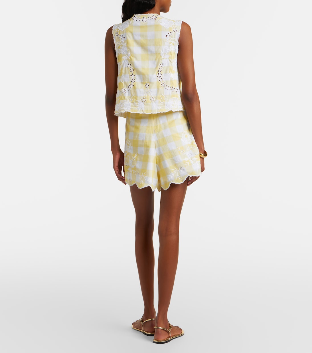 Embroidered checked cotton shorts | Juliet Dunn