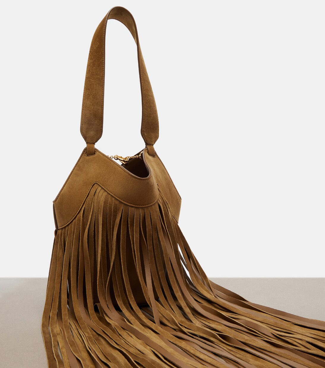 Lotus Nano fringed suede tote bag | Khaite