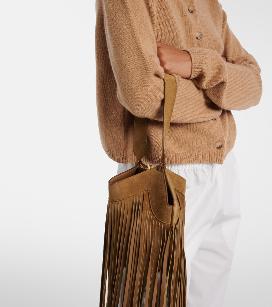 Lotus Nano fringed suede tote bag | Khaite